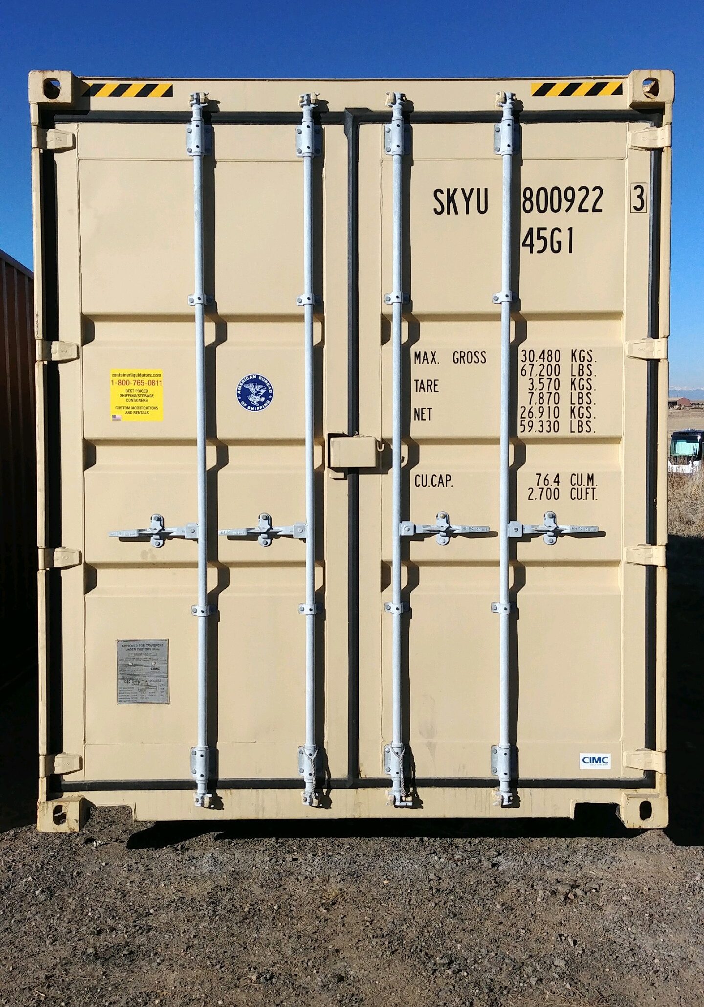 A close up of the doors on a storage container